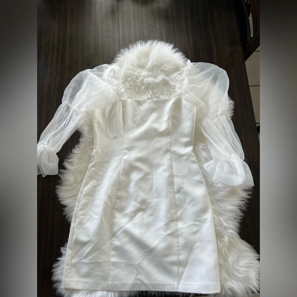 Amanda Uprichard Tia Puff Sleeve Mini Dress in White Women's Size small Bridal - Picture 4 of 10